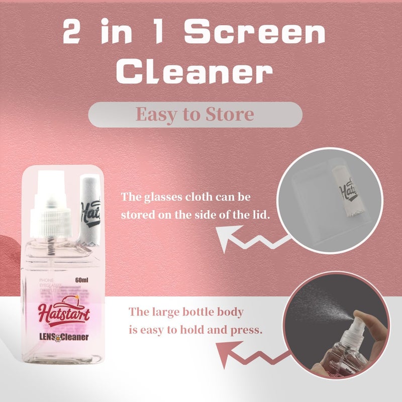 Hatstart 2-Pack Eye Glasses Cleaner Spray, Travel-Sized Screen Cleaning Kit with Touchscreen Mist for iPhone, Sunglasses, Computer, Laptop Screens, Phone Electronics with Eyeglass Cloth and Case Lid - - Image 2